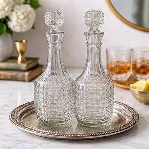 VTG 1940’s Glass Decanter with Stopper Textured Cut Glass England Barware Decor